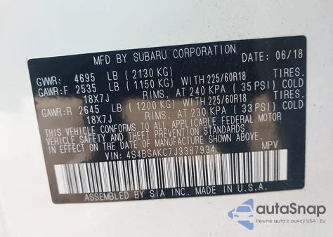 2018 Subaru Outback 2.5I Limited из США, поврежденный, VIN 4S4BSAKC7J3387934